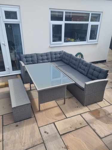 Grey rattan effect corner sofa - grey,