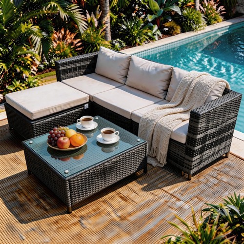 Rattan garden corner sofa - rattan, set