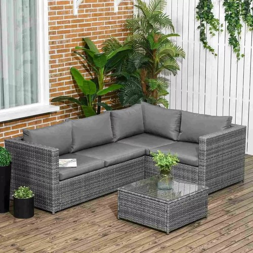 Grey rattan corner sofa set - rattan,