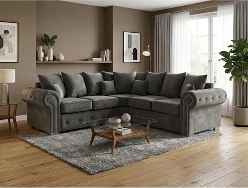 Rahman sofa grey - velvet, tufted