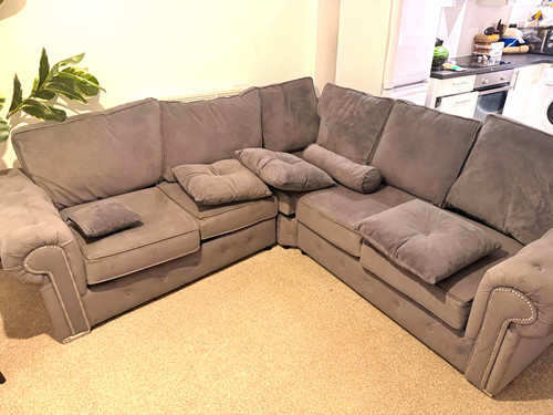 Grey fabric corner sofa - fabric,