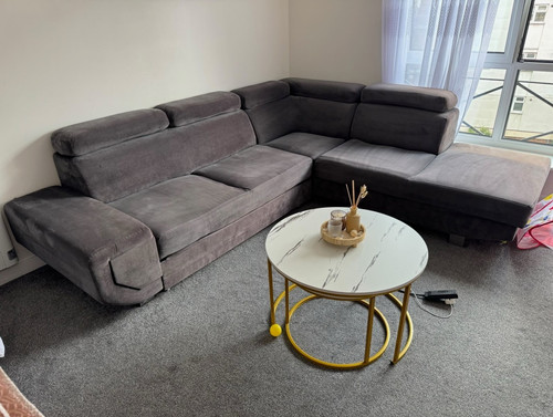 Grey velvet corner - grey, sofa
