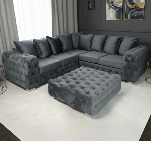 Handmade grey velvet tufted - grey,