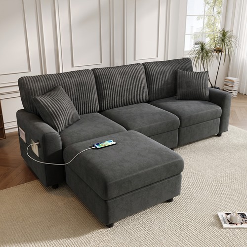 Shaped corner sofa dark - sofa, grey