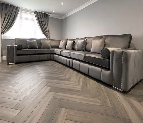 Luxury grey velvet corner sofa - grey,