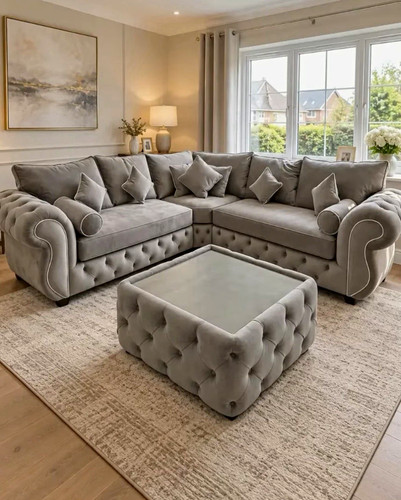 Plush grey chesterfield - chesterfield, corner