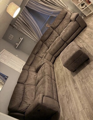 Grey suede corner sofa - suede,