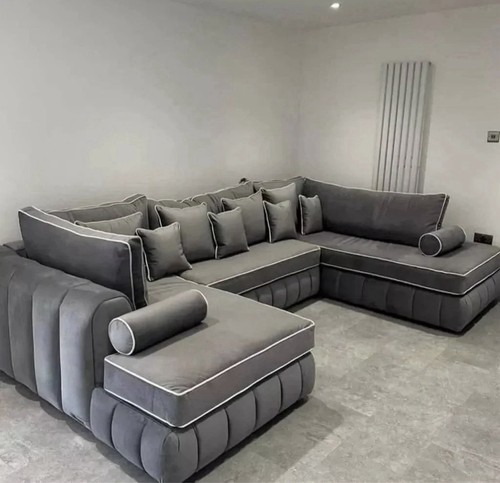 Plush grey corner sofa shape - grey, l-shape