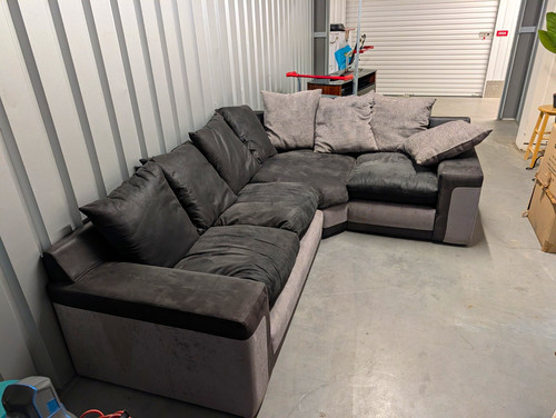 Grey black fabric corner sofa - fabric,